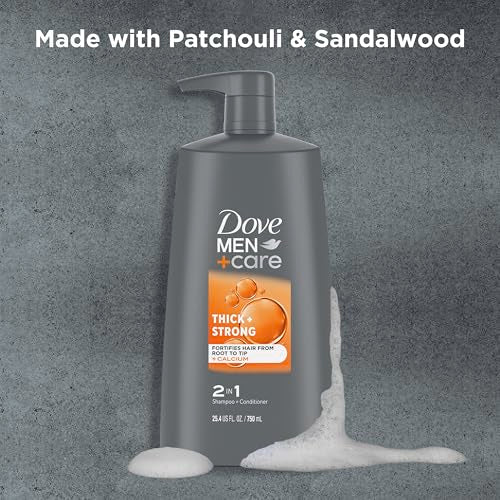 DOVE MEN+ CARE 2-in-1 Shampoo + Conditioner Thick + Strong 4 count for Fortifying Hair from Root to Tip, with Calcium, 25.4 oz