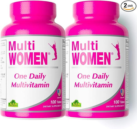ALFA VITAMINS Multi Women Vitamins Dietary Supplement with Essential Vitamins & Minerals for Women - Amino Acids + Antioxidants - 100 Tablets (2 Pack)
