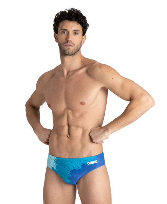 ARENA Men's Standard Team Color Print 3-Inch Brief Athletic Training Swimsuit Bathing Suit, Spraypaint Royal, 22