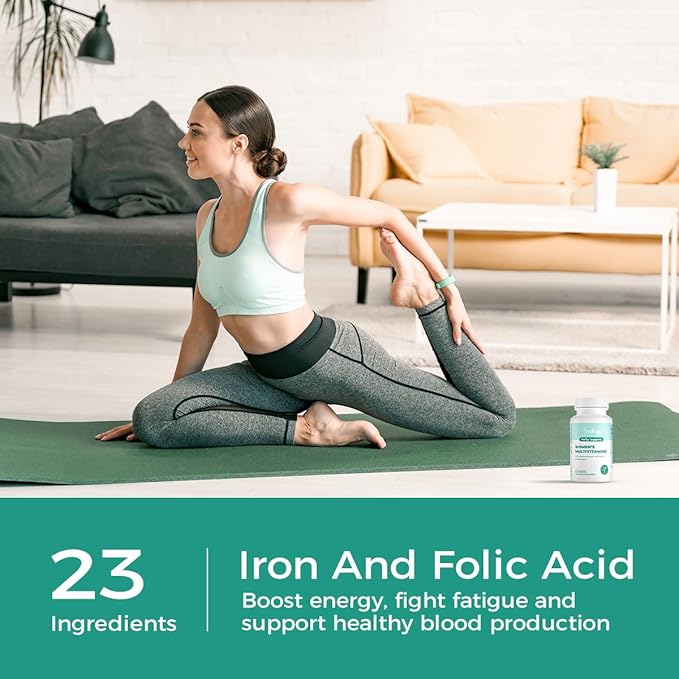 Womens Multivitamin - Essential Nutrients with Iron, Vitamins A, C, D3, K, B6 and B12 Supplements for Women’s Health, Energy Hair Skin & Nails - Daily Multivitamin for Women- 60 Count