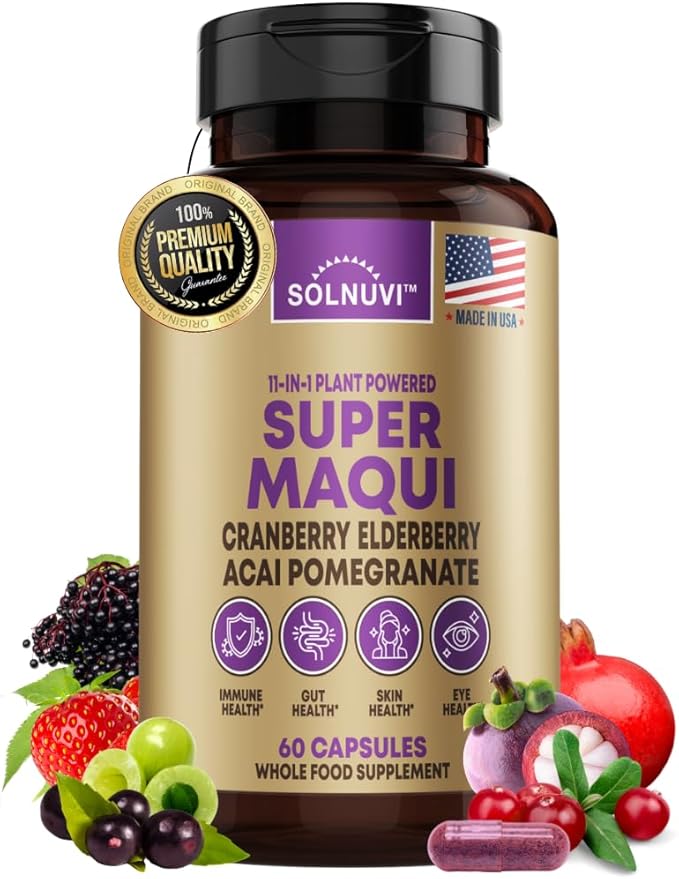 Organic Super Maqui Berry Capsules - Superfood Powder - Elderberry Extract, Cranberry, Pomegranate, Acai - Dry Eye & Tear Support, Gut Health, Skin - 60 Vegan Capsules, Non GMO, Gluten Free Supplement