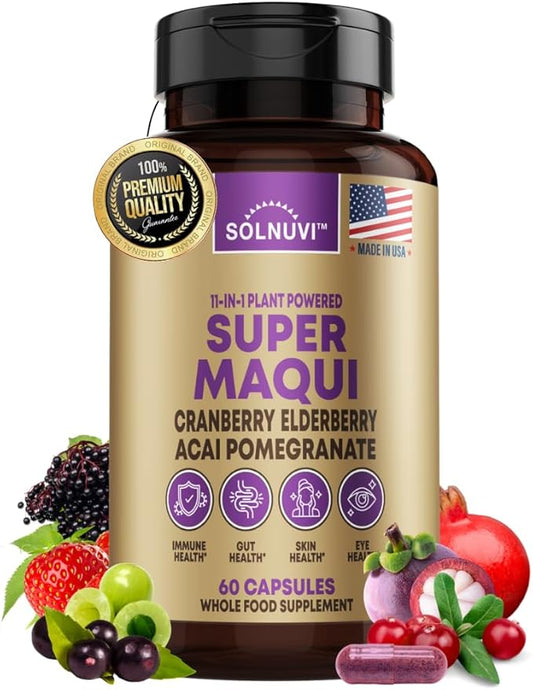 Organic Super Maqui Berry Capsules - Superfood Powder - Elderberry Extract, Cranberry, Pomegranate, Acai - Dry Eye & Tear Support, Gut Health, Skin - 60 Vegan Capsules, Non GMO, Gluten Free Supplement