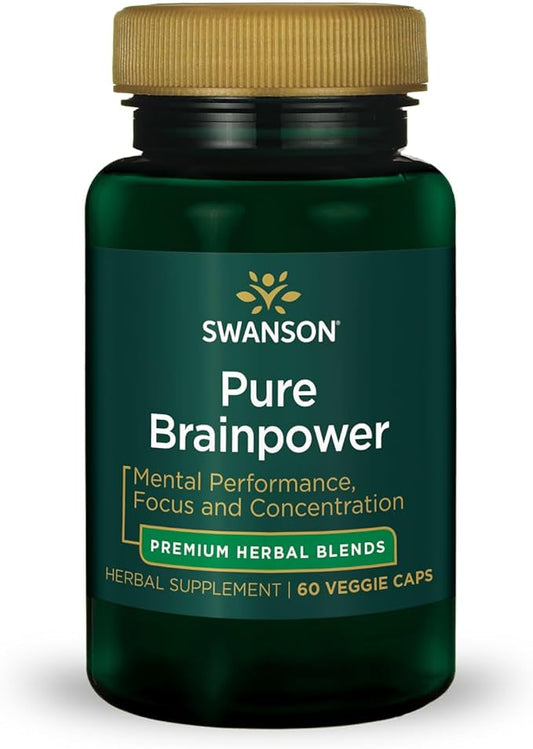 Swanson Pure Brainpower Brain Health Cognitive Memory Focus Support Brain-Derived Neurotrophic Factor (BDNF) Herbal Supplement (Ginkgo Biloba, Bacopa Monnieri) 60 Veggie Capsules (Veg Caps) Vegan