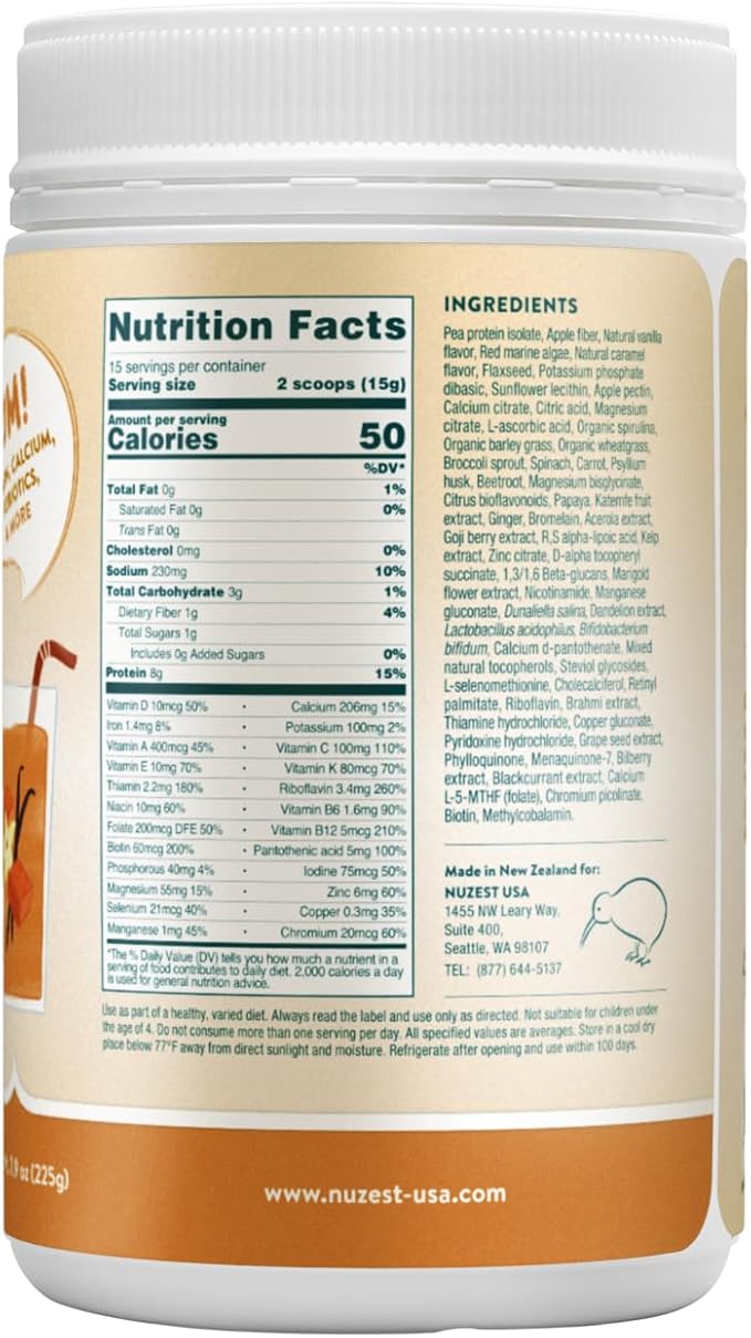 Nuzest - Kids Good Stuff - Vegan Smoothie Mix - Vanilla Caramel - Multivitamin Nutritional Supplement Protein Shake - Dairy Free - Supporting Growth and Development - 225g/ 7.9 oz (15 Servings)