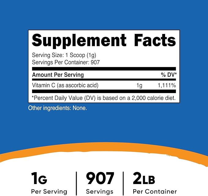 Nutricost Ascorbic Acid Powder (Vitamin C) 2 LBS - Gluten Free, Non-GMO