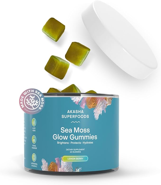 Sea Moss Glow Gummies, Hair, Skin & Nails Vitamins with Seamoss, Pearl Powder, Vitamin E, Aloe Vera, Liposomal Vitamin C, and Irish Sea Moss, Gummies for Women & Men, 60 Count
