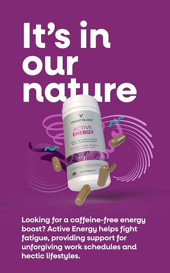 Active Energy Supplements – Fatigue-Fighting C & B Vitamin Supplements – Vitamin Supplement w/Folate, Iron & Adaptogenic Herbs – Caffeine-Free Multivitamin Capsules (60 Counts)