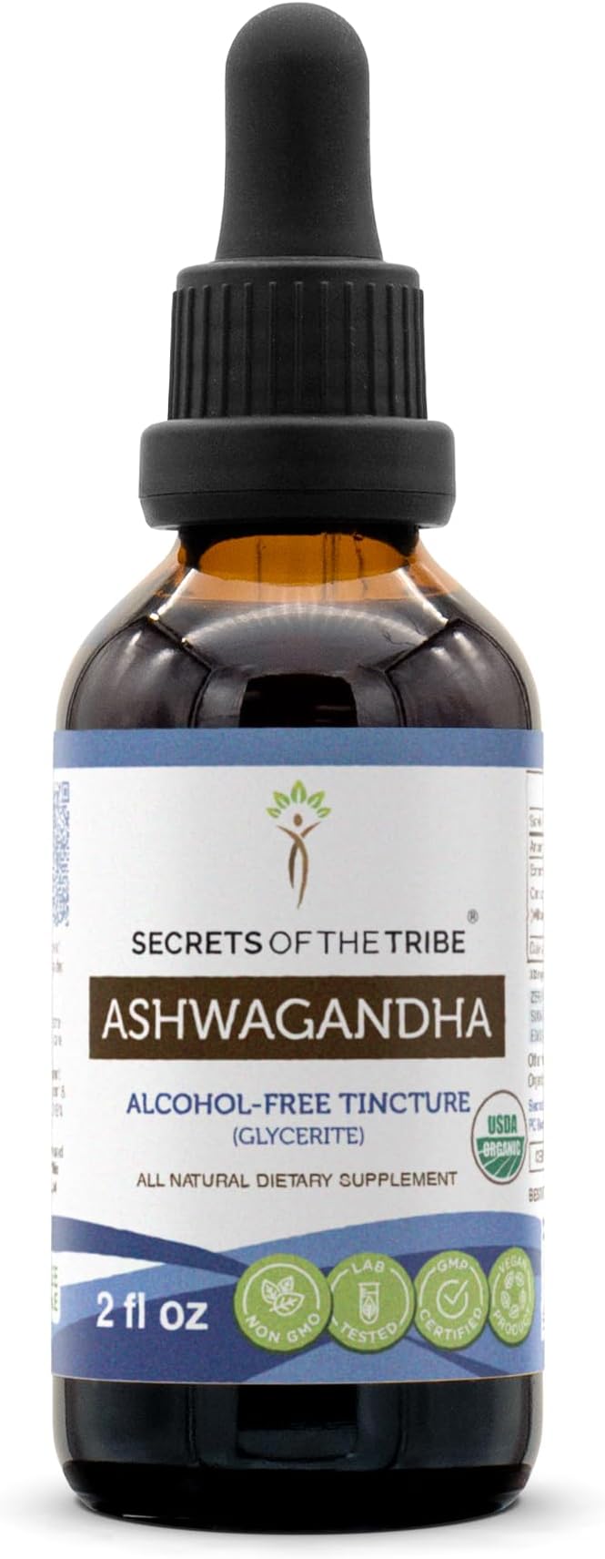 Secrets of the Tribe Ashwagandha USDA Organic Tincture Alcohol-Free Extract, Ashwagandha Withania Somnifera Anti-Stress and Relaxation (2 FL OZ)