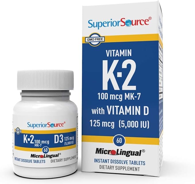 Superior Source Vitamin K-2 100 mcg with Vitamin D3 125 mcg - Bone Strength Support Supplement - Aids Healthy Joints - 60 Sublingual Dissolving Tablets