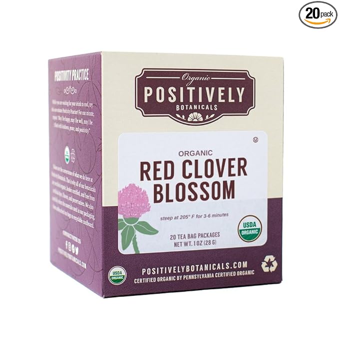 Organic Positively Botanicals Company, Red Clover Blossoms Herbal Tea Bags, 20 Count