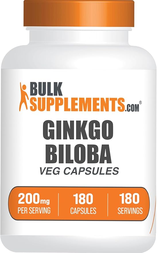 BulkSupplements.com Ginkgo Biloba Extract Capsules - Ginkgo Biloba Supplements, from Ginkgo Leaf - Herbal & Gluten Free, 1 Capsule per Serving, 180 Veg Capsules (Pack of 1)
