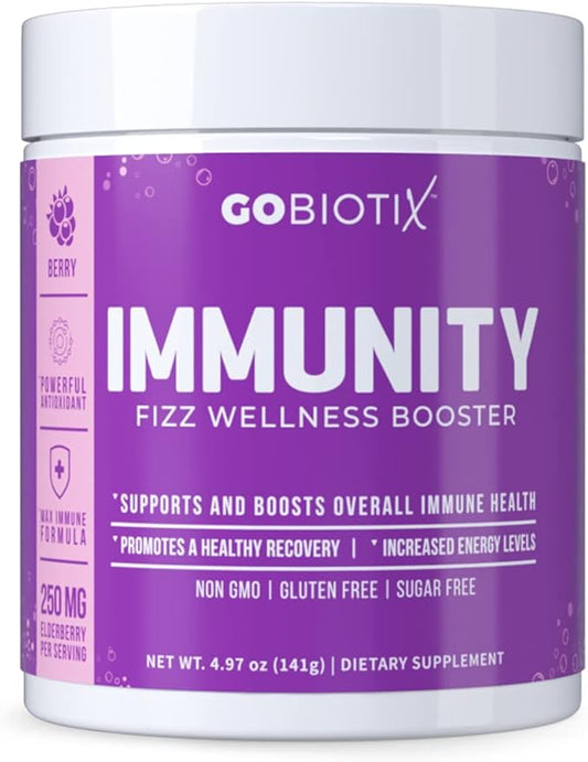 GOBIOTIX Vitamin C - Immune Defense Support Supplement - Immunity Powder Wellness Booster - Vegan Superfood - Elderberry, Turmeric, B12 Vitamin Supplement, Non-GMO and Sugar Free (Berry)