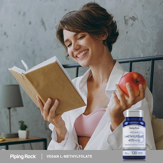 Piping Rock L MethylFolate Supplement | 400 mcg | 130 Capsules | Vegetarian, Vegan | Non-GMO, Gluten Free