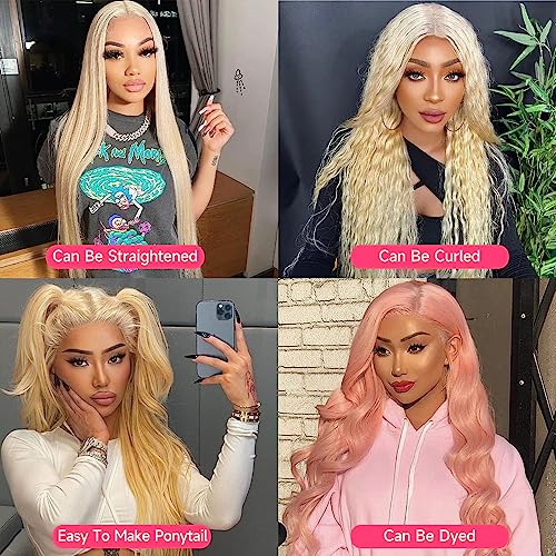 613 HD Lace Frontal Wig 13x6 200 Density, Blonde Lace Front Wigs Human Hair, Pre Plucked Bleached Knots with Baby Hair Natural Hairline Body Wave 613 Lace Front Wig Human Hair (28 Inch)