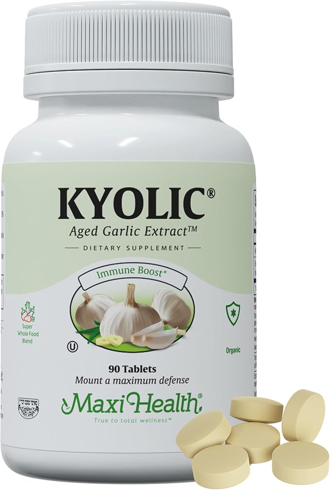 Maxi Health Kyolic Organic Garlic Supplement - Kosher Garlic Tablets with Kyolic Aged Garlic Extract for Immune Support - Vegetarian Garlic Pills (90 Count)