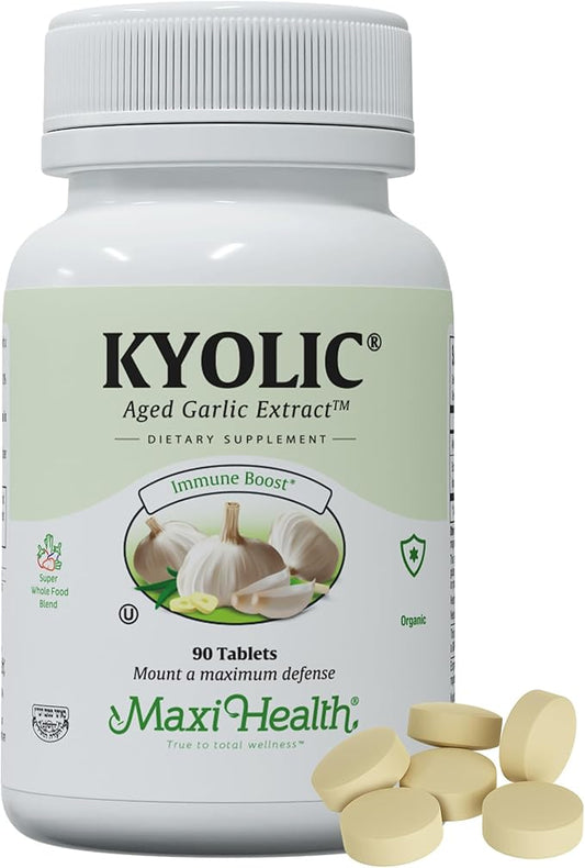 Maxi Health Kyolic Organic Garlic Supplement - Kosher Garlic Tablets with Kyolic Aged Garlic Extract for Immune Support - Vegetarian Garlic Pills (90 Count)