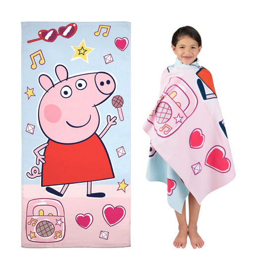 Franco Peppa Pig Kids Super Soft Cotton Bath/Pool/Beach Towel, 58 in x 28 in, (OfficBy