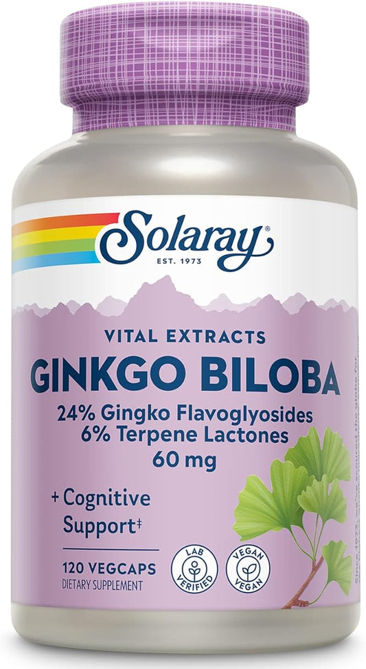 SOLARAY Guaranteed Potency Ginkgo Biloba Leaf Extract, Veg Cap (Btl-Plastic) 60mg | 120ct