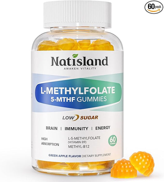 L Methylfolate Gummies, 5-MTHF 1mg Gummies for Kids & Adults - 4+, Methyl Folate and B12 supplement, Highly Absorbable MTHFR Supplement, Support Brain Health, Immunity, Kids Growth, 60 Count
