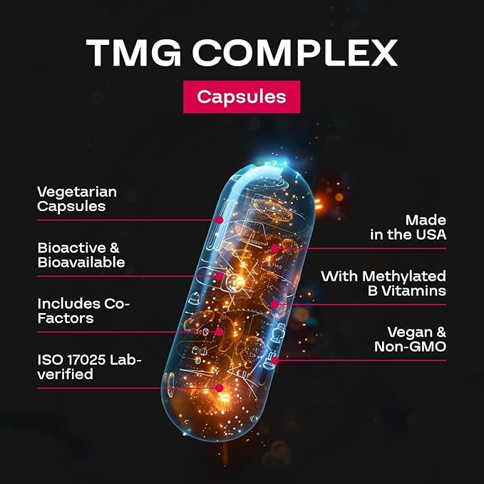 TMG Trimethylglycine Supplement with Methyl B Complex - 500mg Betaine TMG Supplement with Methylated Vitamin B Co Factors for Homocysteine Heart & Liver Support - Vegan & Non-GMO (1 Month Supply)