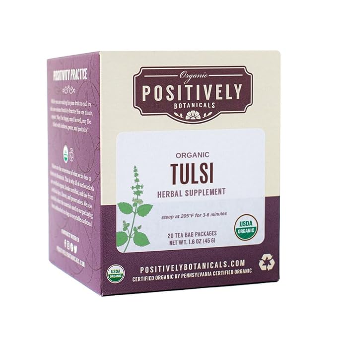 Organic Positively Botanicals Company, Tulsi Leaf Herbal Tea Bags, 20 Count