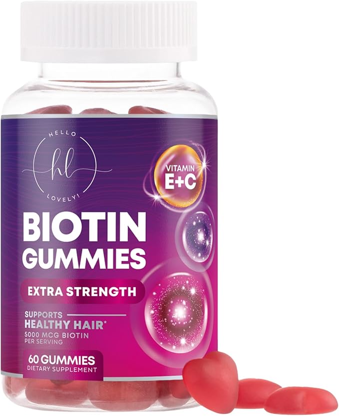 Hair Vitamins Gummy with Biotin 5000 mcg, Hair Growth Support with Vitamins E & C, Non-GMO & Gluten Free, Thicker, Stronger & Beautiful Hair, Skin & Nails, Hair Vitamin for Women & Men - 60 Gummies
