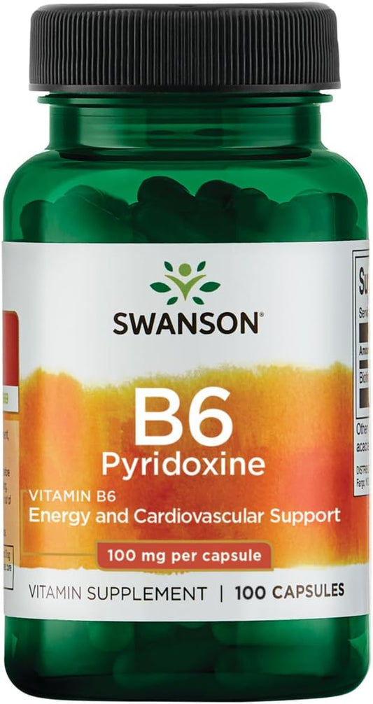 Swanson Vitamin B-6 (Pyridoxine) Cardio Health Support Energy Metabolism 100 Milligrams 100 Capsules