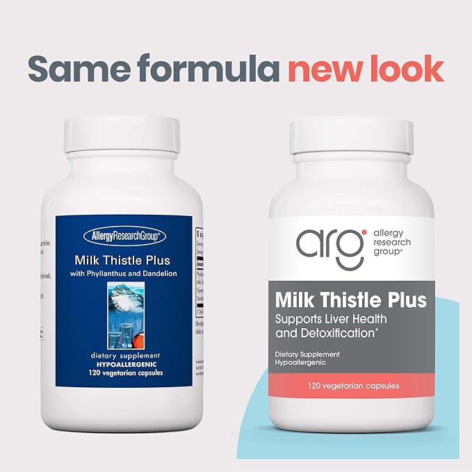 Allergy Research Group Milk Thistle Plus Supplement - Liver Health Support, Milk Thistle, Dandelion, Detox, Cleanse, Vegetarian Capsules - 120 Count