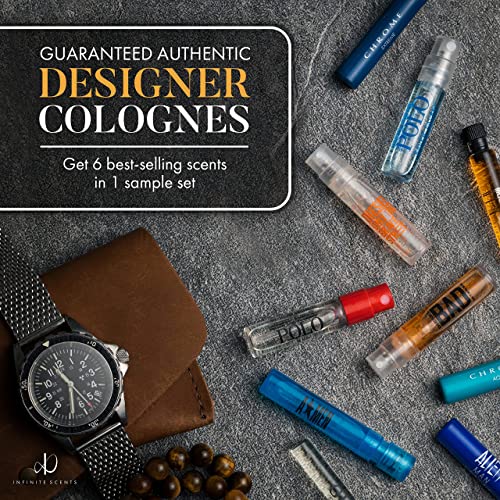 Men's Cologne Sampler Set: 6 Designer Fragrances + Pocket-Sized Pouch - Travel-Size Cologne Sample Pack Gift Set