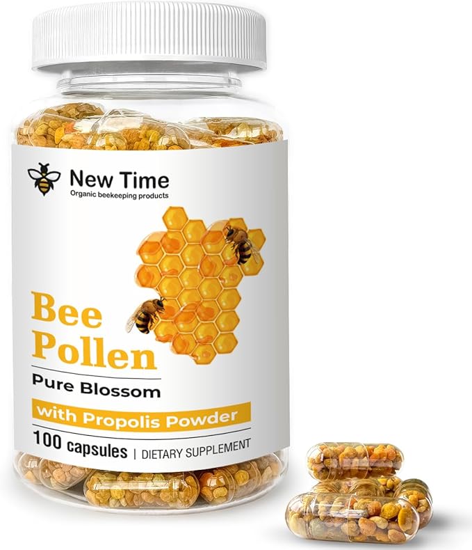 Bee Pollen – 100 Vegetarian Capsules with Propolis - Organic Multivitamin for Men, Women - Fermented Granules - Immune, Energy Support - Non GMO, Pregnancy Friendly