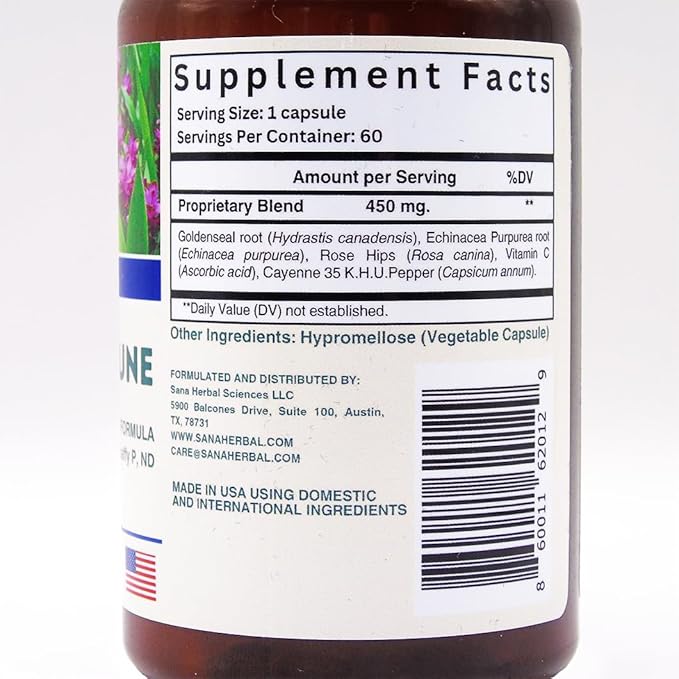 Super Immune – Antioxidant Polyherbal Blend with Vitamin C, Organic Echinacea, Goldenseal & Cayenne | Immune Support Supplement for Women & Men | 60 Capsules | by Sana Herbal & Dr. Marco Sikaffy