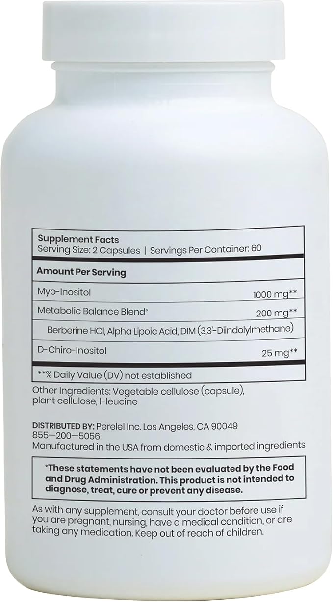 Perelel Hormone Balance Support - Myo & D-Chiro Inositol + Alpha Lipoic Acid + Berberine Supplements - Hormone Support for Women - Gluten, Dairy and Soy Free + Non GMO (30 Day Supply)