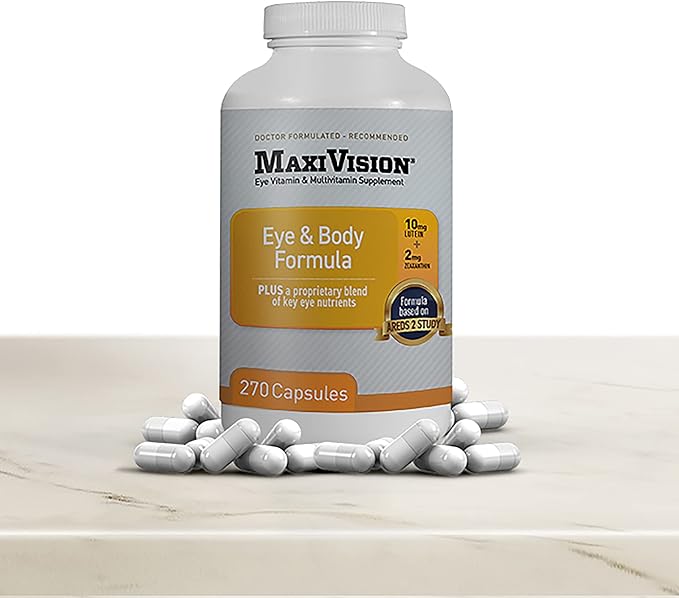 MaxiVision® Eye & Body Formula - Based on AREDS 2 Study - 270 Eye Vitamins Capsules - 1 Bottle