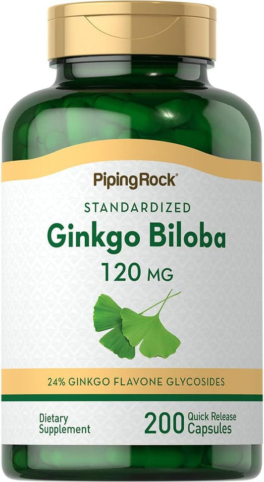 Piping Rock Ginkgo Biloba 120mg | 200 Capsules | Standardized Extract Supplement | Non-GMO, Gluten Free