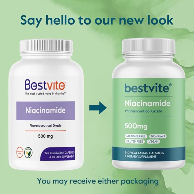 BESTVITE Niacinamide 500mg (240 Vegetarian Capsules) - No Stearates - Vegan - Gluten Free - Non GMO