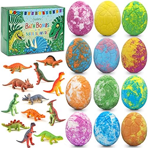 Easter Bath Bombs for Kids with Surprise Toys Inside - Perfect Basket Stuffers, 12Pcs Dino Egg Bath Bombs Gift Set, Gentle and Kids Safe Bubble Bath for Birthday Girls Boys