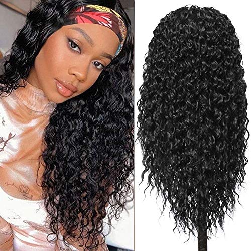 G&T Wig Headband Wigs for Black Women Wet and Wavy Headband Wig Curly Wave Synthetic Wigs Glueless Heat Resistant Long Wigs for Daily Party Use (24 inches)