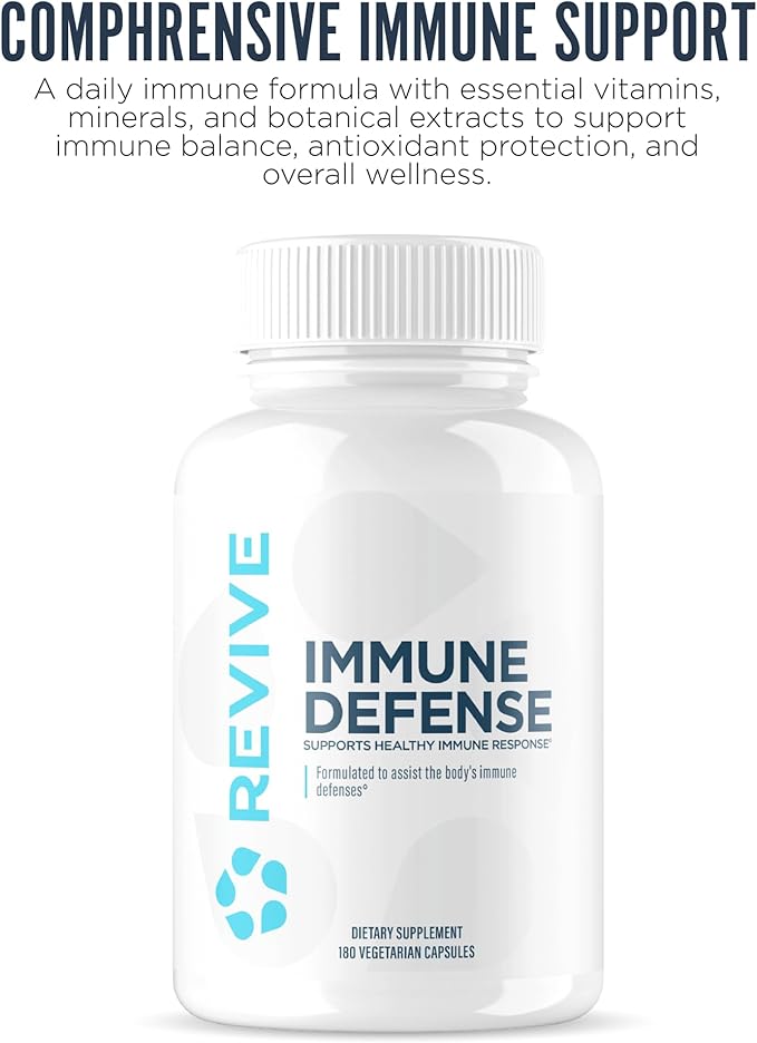 Revive MD Immune Defense, Immune Support Supplement - Immunity Health with Zinc, Elderberry, Vitamin C & Vitamins Booster for Men & Women - Vegan, Gluten-Free & Soy-Free - 180 Vegetarian Capsules
