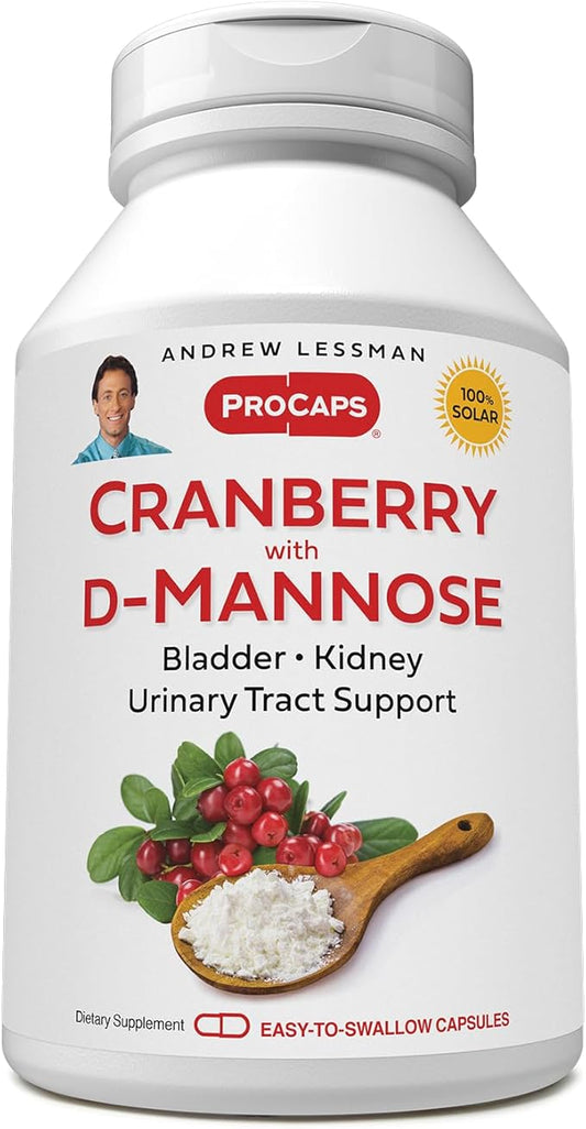 ANDREW LESSMAN Cranberry with D-Mannose - 180 Capsules - Supports Bladder, Kidney and Urinary Tract Health. High Potency Standardized Cranberry Concentrate and D-Mannose. Easy to Swallow Capsules