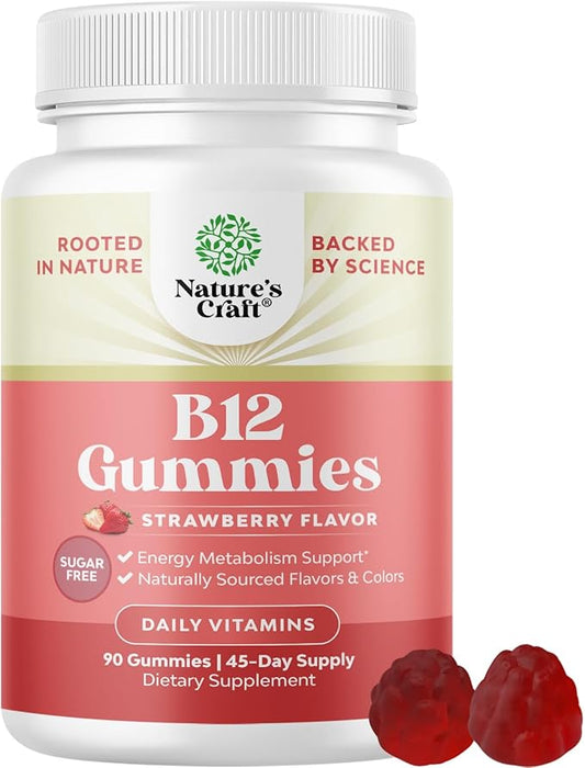 Vitamin B12 Gummies for Adults - Sugar Free Vitamin B12 1000 mcg Chewable Gums for Energy & Mood Support, Immune & Nerves Health - Kosher Non-GMO & Gluten Free Supplement for Women & Men - 90 Count