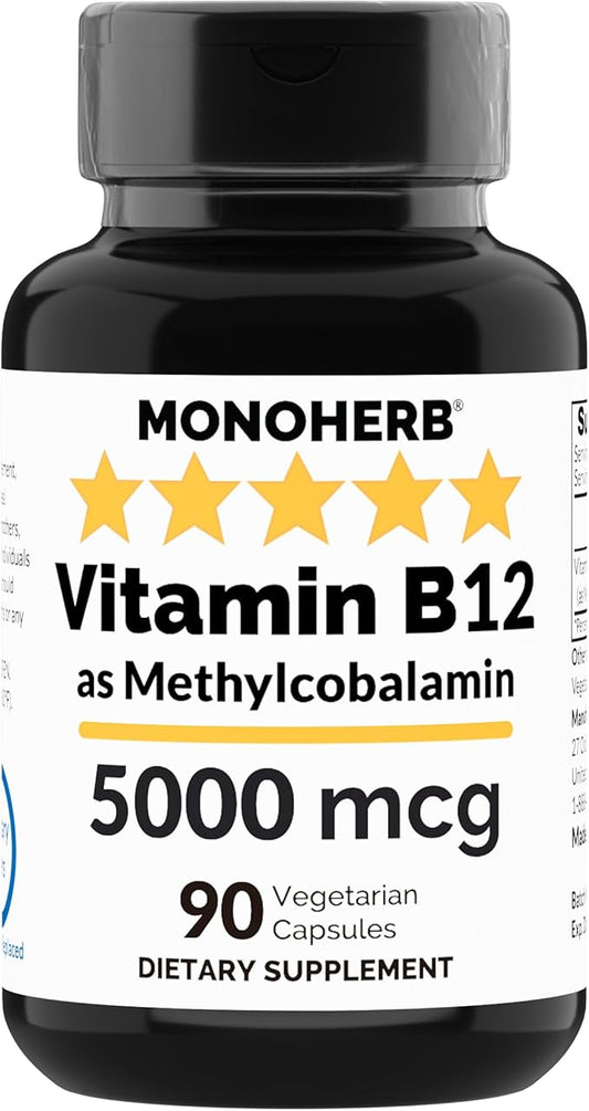 Vitamin B12 Methylcobalamin 5000 mcg - 90 Vegetarian Capsules - B12 Methyl