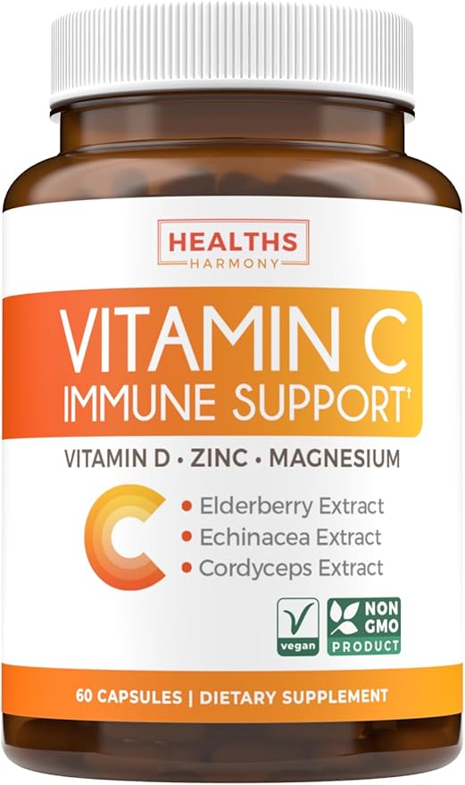 Vitamin C Immune Support Supplement - Immunity Boost Blend with Elderberry Vitamin C and Zinc for Daily & Seasonal Support - Immunity Supplement with Magnesium Zinc Vitamin C and D (1 Month Supply)