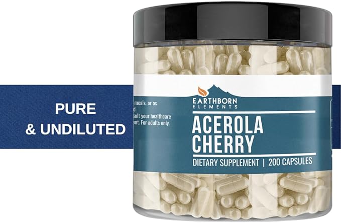Earthborn Elements Acerola Cherry 200 Capsules, Pure & Undiluted, No Additives