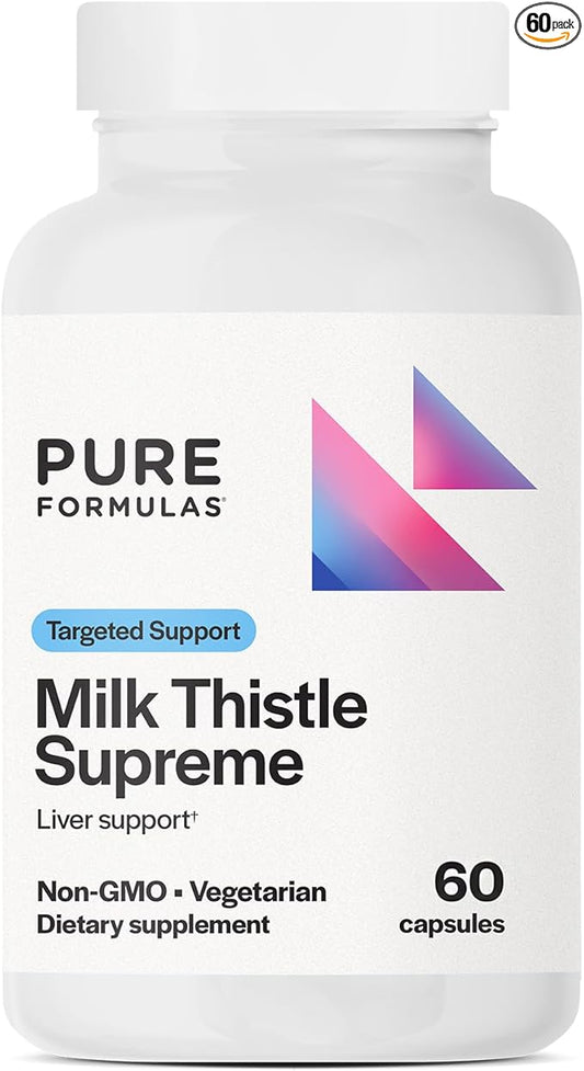 PureFormulas Milk Thistle Supreme - 250 mg Per Capsule Milk Thistle Supplement (Silybum Marianum) - Liver Health Support - Antioxidants Supplement - Non-GMO & Vegetarian - 60 Capsules