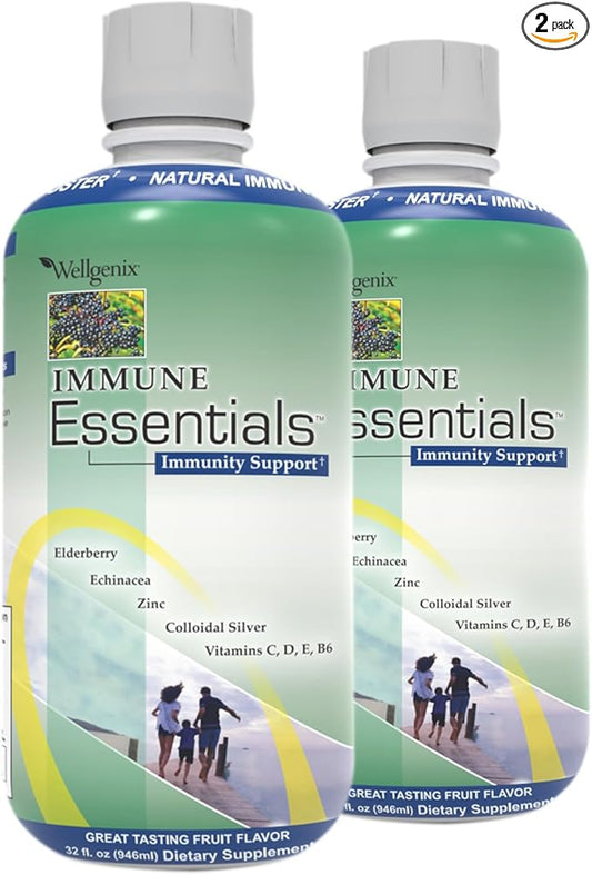 Wellgenix Immune Essentials - Multivitamin Liquid for Men, Women & Kids - Vegan Supplement with Vitamins C, D Elderberry Zinc, Echinacea for Toddler, Kid & Adult 32oz (Pack of 2)