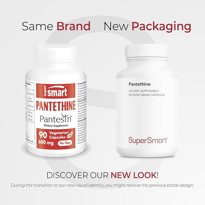 Supersmart - Pantesin Pantethine 600 mg per Day (Pantothenic Acid) - Active Vitamin B5 Supplement | Non-GMO & Gluten Free - 90 Vegetarian Capsules