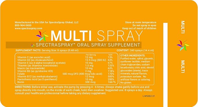 Spectraspray Multi Vitamin Pack - Oral Spray Essential Vitamins B12, D3 & Biotin | Mens Multivitamin | Women's Multivitamin | 30 Day Supply per Spray