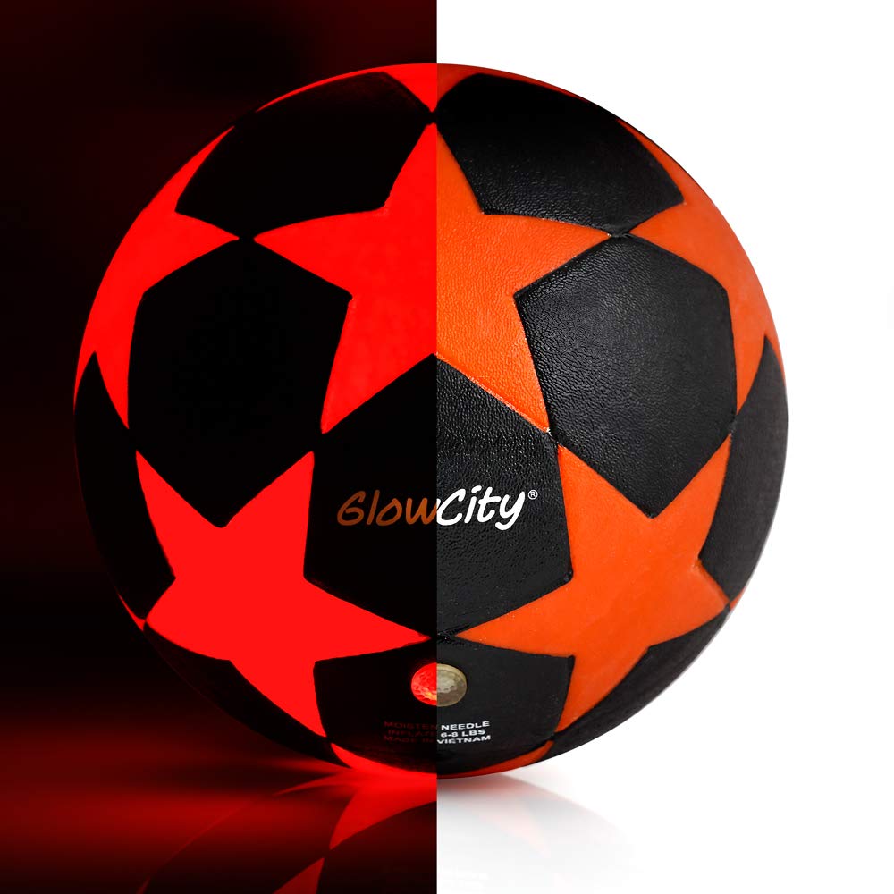 GlowCity Glow in The Dark Soccer Ball | Light Up Indoor/Outdoor Soccer Ball with 2 LED Lights | Pre-Installed Batteries | Fun Gift for Teens
