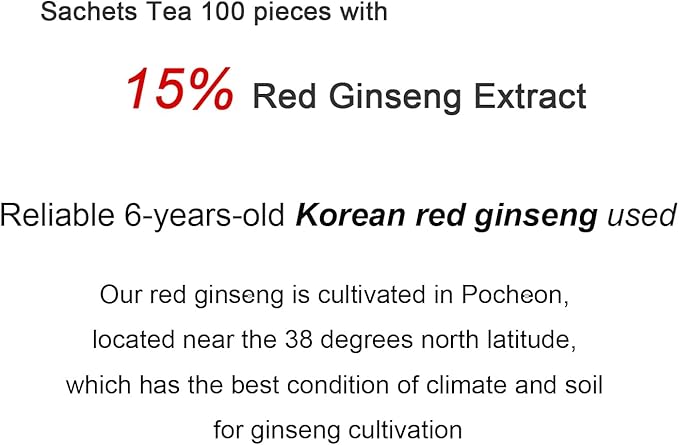 Pocheon 300g(10.6oz), Korean 6Years Panax Red Ginseng Root Extract Tea Gold, 100 Tea Bags, 15% Ginseng Extract, Natural Immune Support