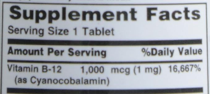 Nature's Bounty Vitamin B-12 1000 mcg Tablets, 100 Count (Pack of 1)